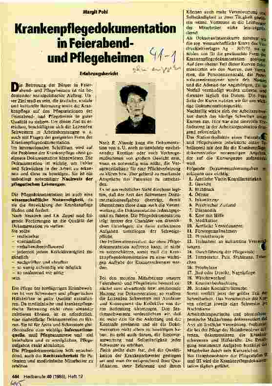Vorschauseite 1: Krankenpflegedokumentation in Feierabendund Pflegeheimen Erfahrungsbericht