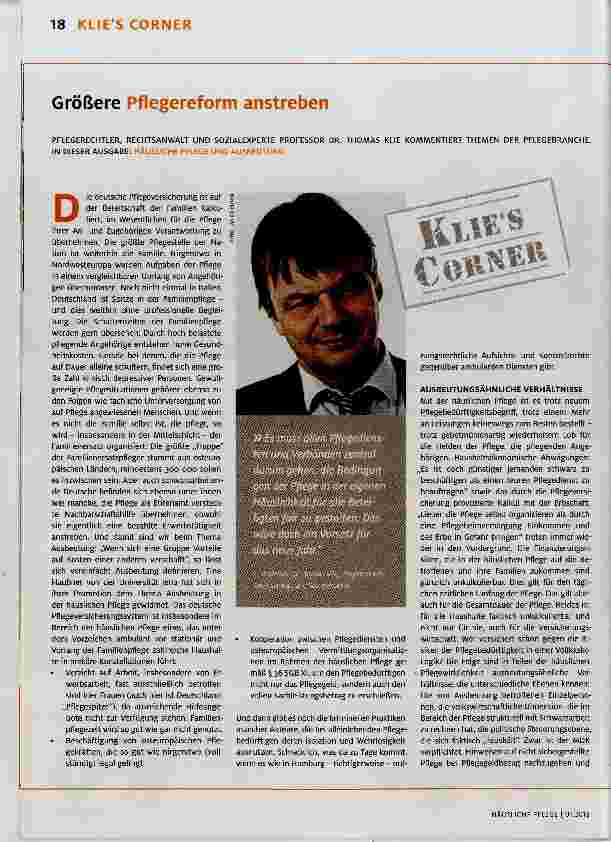 Vorschauseite 1: Größere Pflegereform anstreben