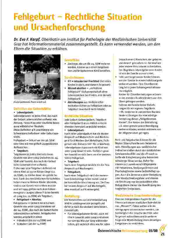 Vorschauseite 1: Fehlgeburt - Rechtliche Situation und Ursachenforschung