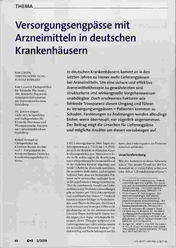 Vorschauseite 1: Versorgungsengpässe mit Arzneimitteln in deutschen Krankenhäusern
