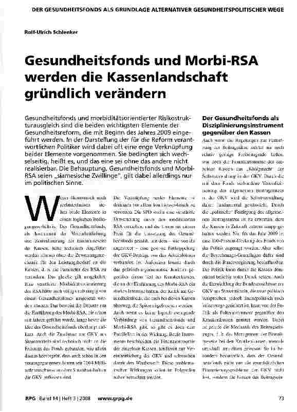 Vorschauseite 1: Gesundheitsfonds und Morbi-RSA werden die Kassenlandschaft gründlich verändern