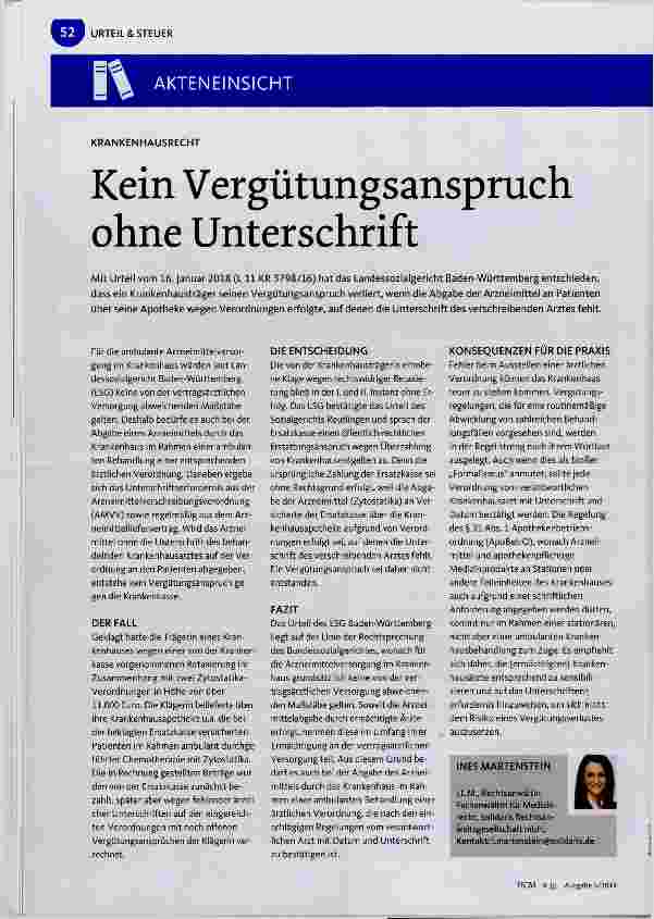 Vorschauseite 1: Kein Vergütungsanspmch ohne Unterschrift