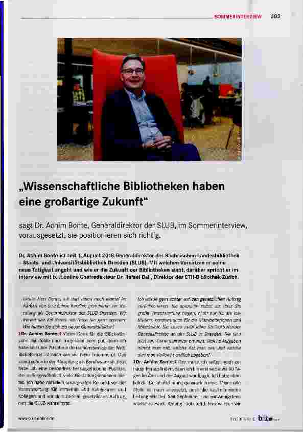 Vorschauseite 1: „Wissenschaftliche Bibliotheken haben eine großartige Zukunft“