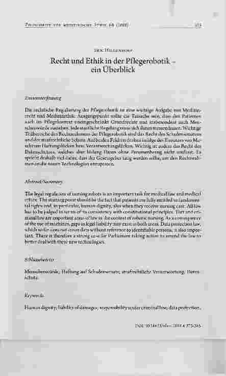 Vorschauseite 1: Recht und Ethik in der Pflegerobotik ein Überblick