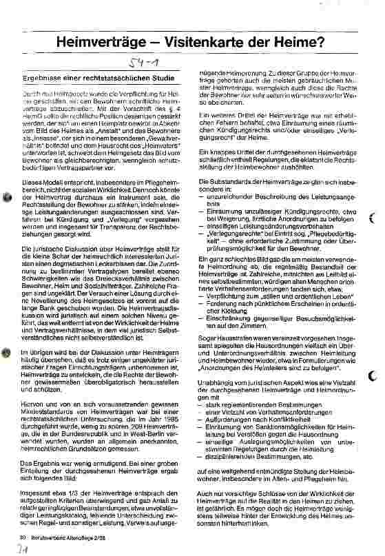 Vorschauseite 1: Heimverträge - Visitenkarte der Heime?