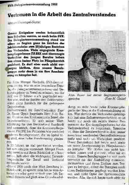 Vorschauseite 1: SVK-Deligiertenversammlung 1988 Vertrauen in die Arbeit des Zentralvorstandes