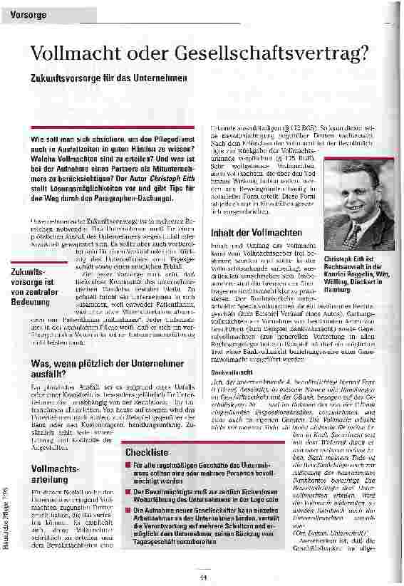 Vorschauseite 1: Vollmacht oder Gesellschaftsvertrag? Zukunftsvorsorge für das Unternehmen
