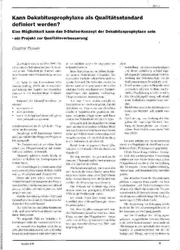 Vorschauseite 1: Eine Möglichkeit kann das 5 -Stufen-Konzept der Dekubitusprophylaxe sein -ein Projekt zur Qualitätsverbesserung