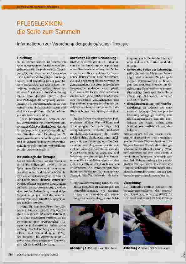 Vorschauseite 1: PFLEGELEXIKONdie Serie zum Sammeln Informationen zur Verordnung der podologischen Therapie