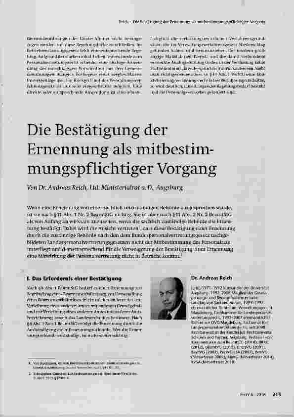 Vorschauseite 1: Die Bestätigung der Ernennung als mitbestimmungspflichtiger Vorgang