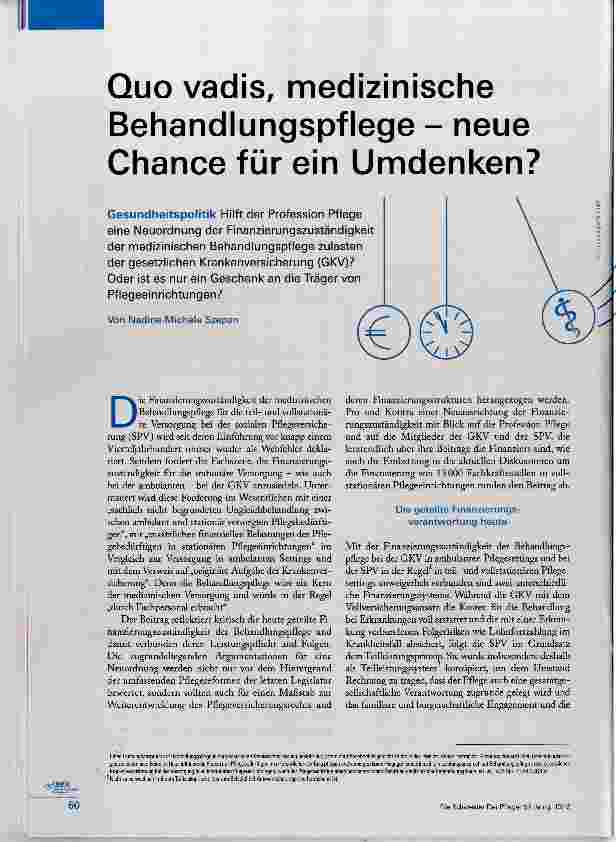 Vorschauseite 1: Quo vadis, medizinische Behandlungspflege neue Chance für ein Umdenken?