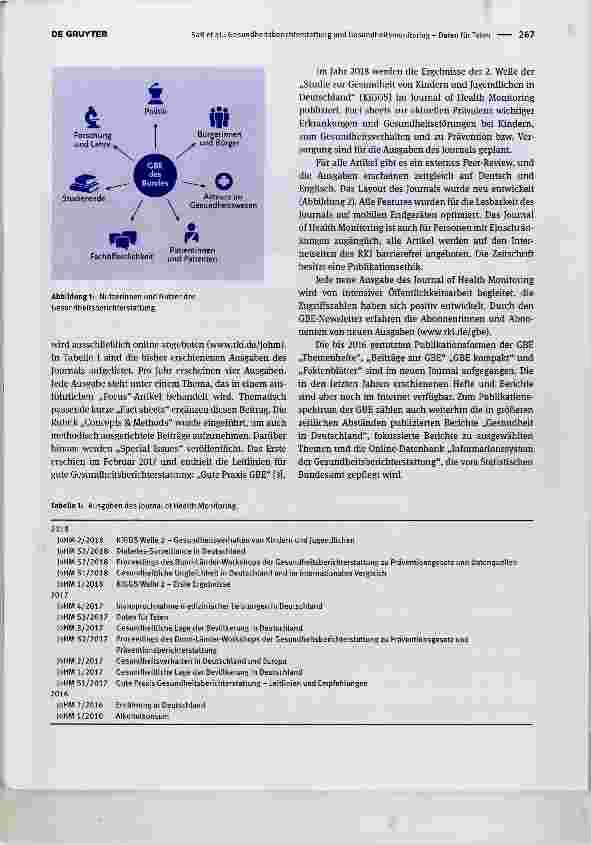 Vorschauseite 2: Gesundheitsberichterstattung und Gesundheitsmonitoring Daten für Taten Health reporting and health monitoring - data for action
