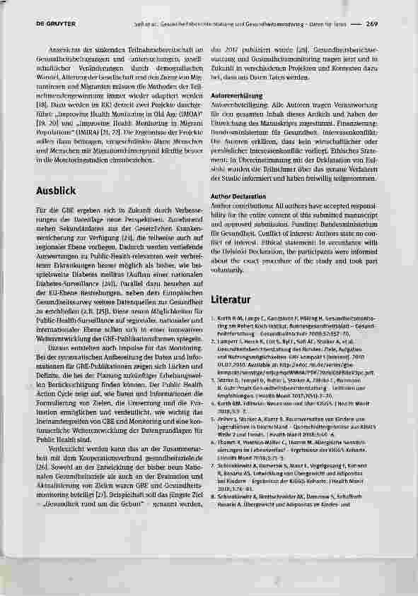 Vorschauseite 4: Gesundheitsberichterstattung und Gesundheitsmonitoring Daten für Taten Health reporting and health monitoring - data for action