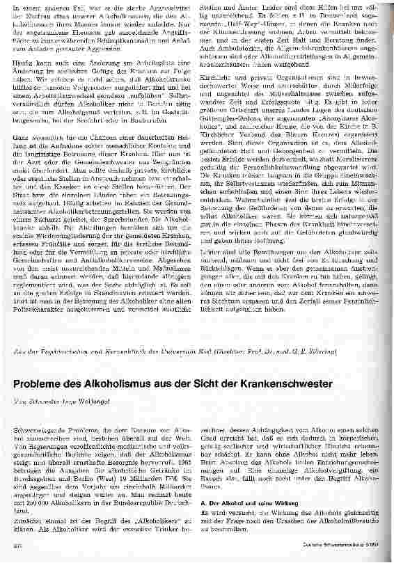 Vorschauseite 1: Probleme des Alkoholismus aus der Sicht der Krankenschwester
