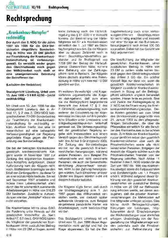 Vorschauseite 1: Krankenhaus-Notopfer rechtmäßig