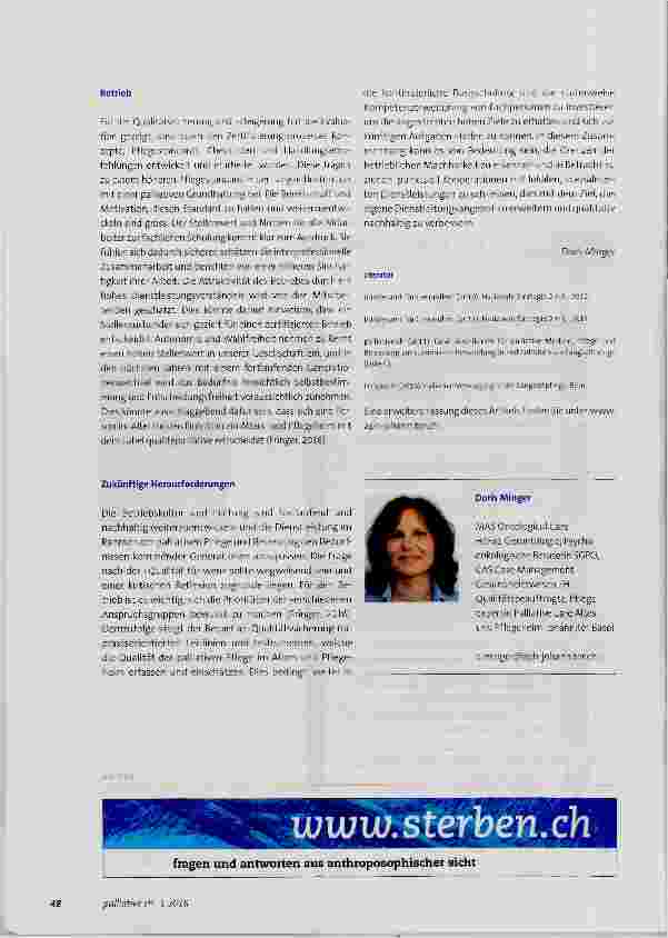 Vorschauseite 4: Palliative-Care-Zertifizierung in der Langzeitpflege: Erfahrungsbericht einer «gelebten Palliativkultur» im Alters-und Pflegeheim Johanniter Basel