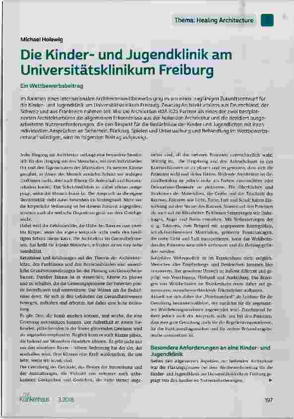 Vorschauseite 1: Die Kinderund Jugendklinik am Universitätsklinikum Freiburg