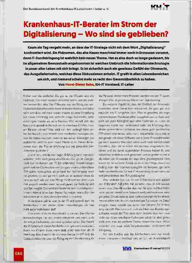 Vorschauseite 1: Krankenhaus-IT-Berater im Strom der Digitalisierung - Wo sind sie geblieben?
