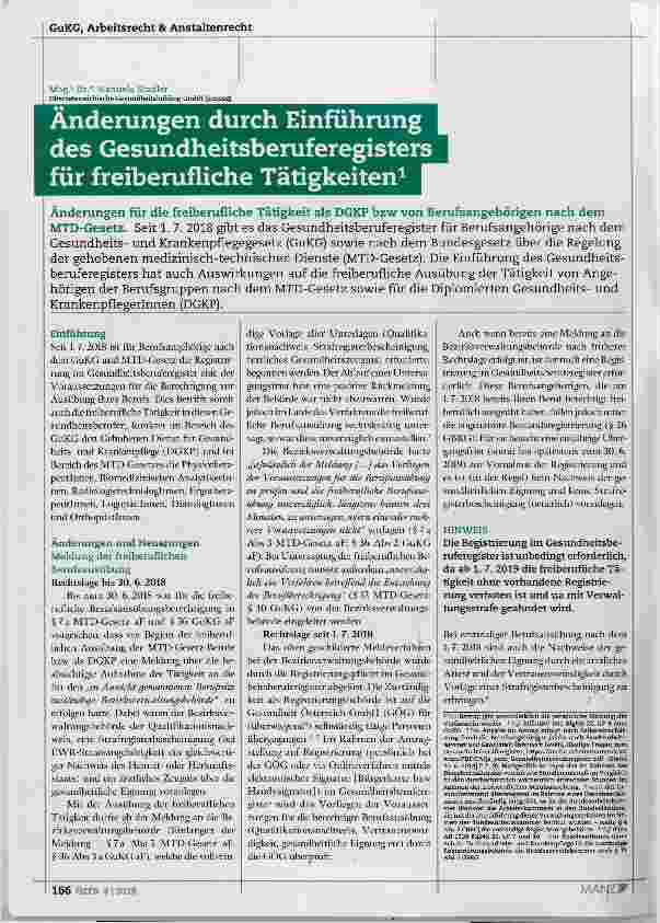 Vorschauseite 1: Änderungen durch Einführung des Gesundheitsberuferegisters für freiberufliche Tätigkeiten