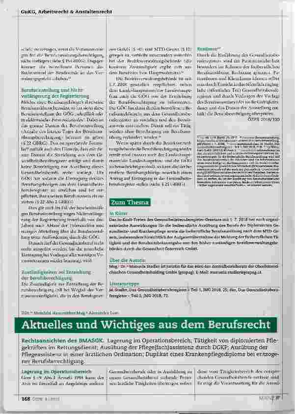 Vorschauseite 3: Änderungen durch Einführung des Gesundheitsberuferegisters für freiberufliche Tätigkeiten