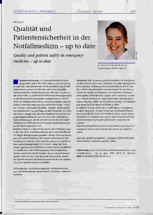 Vorschauseite 1: Qualität und Patientensicherheit in der Notfallmedizin up to date