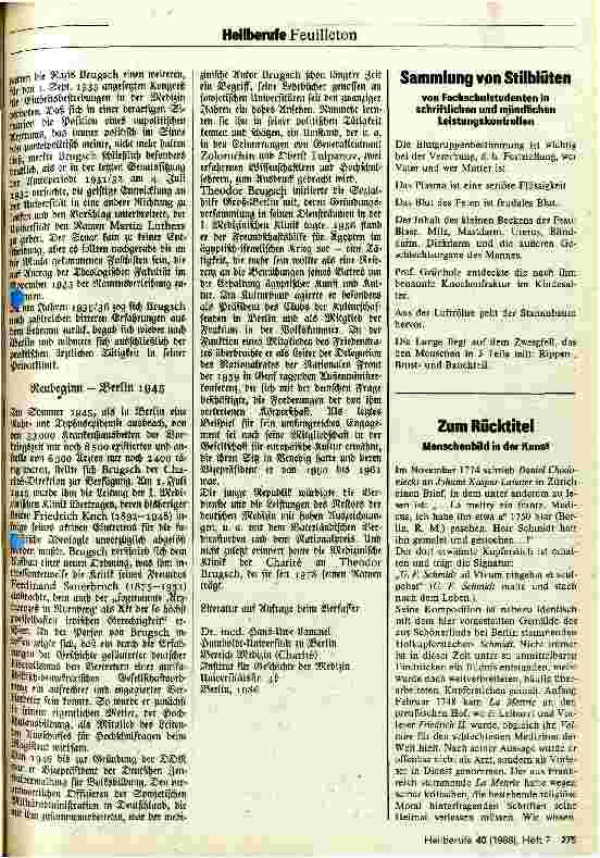 Vorschauseite 3: Eine große Epoche der Medizin in Deutschland - Zum 25. Todestag von Prof. Dr. med.habil.Dr.phil.h.c.Dr.paed.h.c. Theodor Brugsch 11.07.88