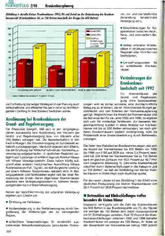 Vorschauseite 4: Krankenhausplanung - ein Fazit der 90er Jahre Welche Auswirkungen ergeben sich für kleinere Krankenhäuser?