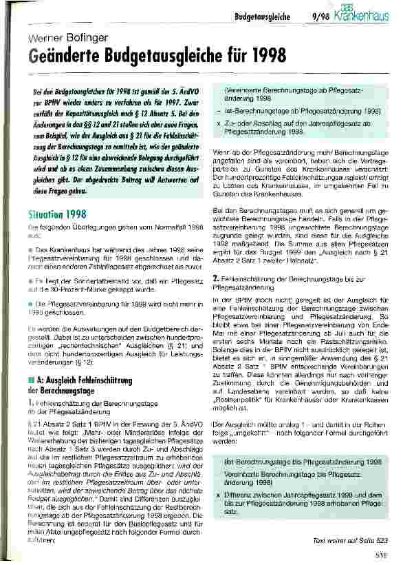 Vorschauseite 1: Geänderte Budgetausgleiche für 1998