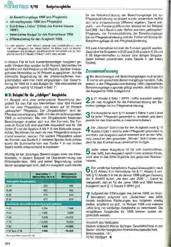 Vorschauseite 6: Geänderte Budgetausgleiche für 1998