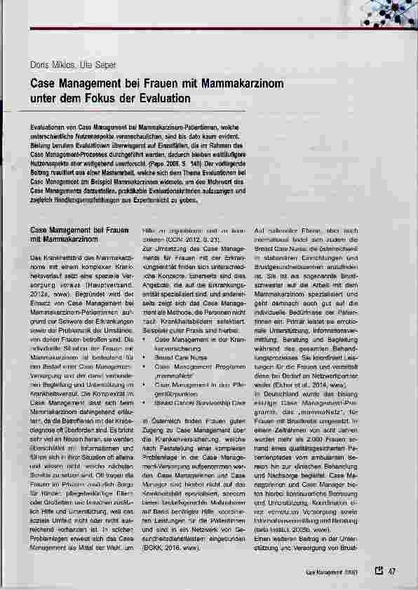 Vorschauseite 1: Case Management bei Frauen mit Mammakarzinom unter dem Fokus der Evaluation