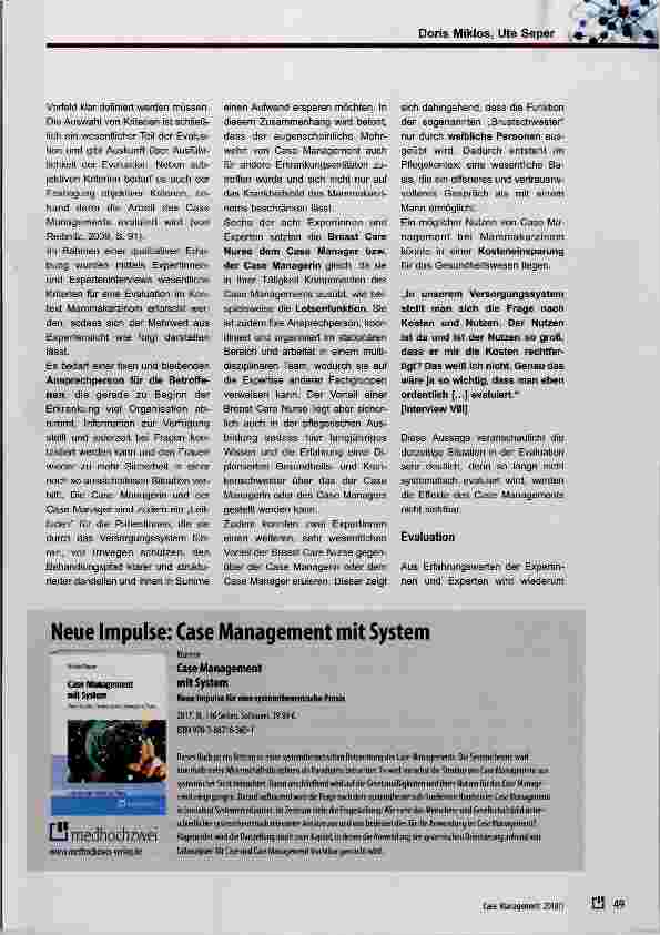 Vorschauseite 3: Case Management bei Frauen mit Mammakarzinom unter dem Fokus der Evaluation