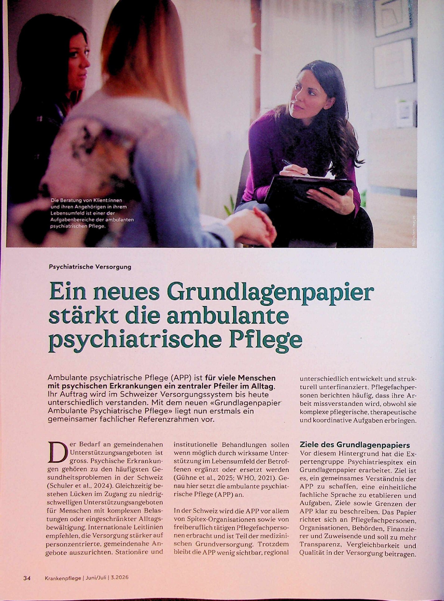 Vorschauseite 1: Ein neues Grundlagenpapier stärkt die ambulante psychiatrische Pflege