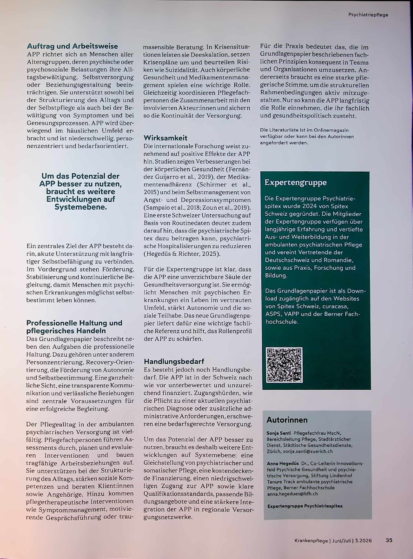 Vorschauseite 2: Ein neues Grundlagenpapier stärkt die ambulante psychiatrische Pflege
