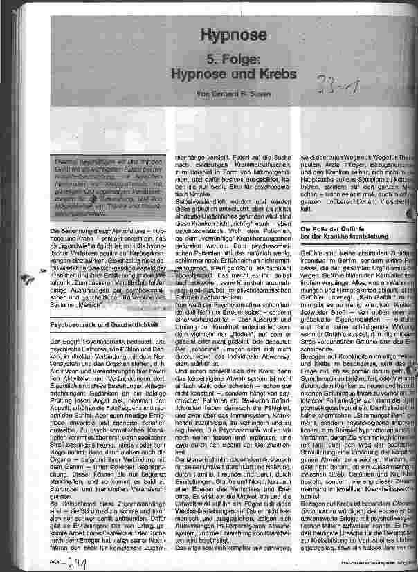 Vorschauseite 1: Hypnose 5. Folge: Hypnose und Krebs