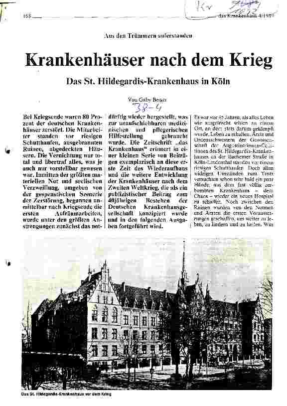 Vorschauseite 1: Krankenhäuser nach dem Krieg Das St. Hildegardis-Krankenhaus in Köln