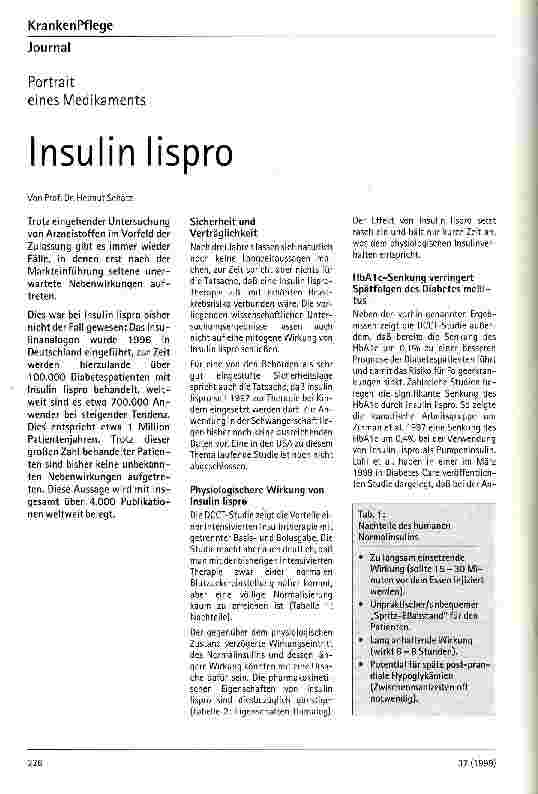 Vorschauseite 1: Insulin lispro Portrait eines Medikaments