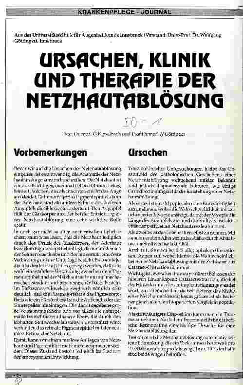 Vorschauseite 1: Ursachen, Klinik und Therapie der Netzhautablösung