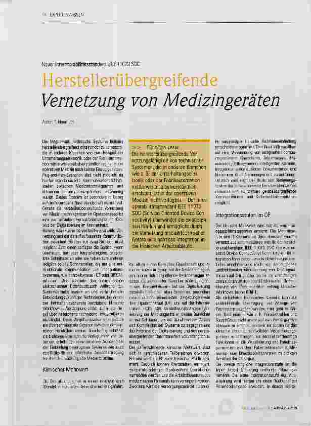 Vorschauseite 1: Herstellerübergreifende Vernetzung von Medizingeräten
