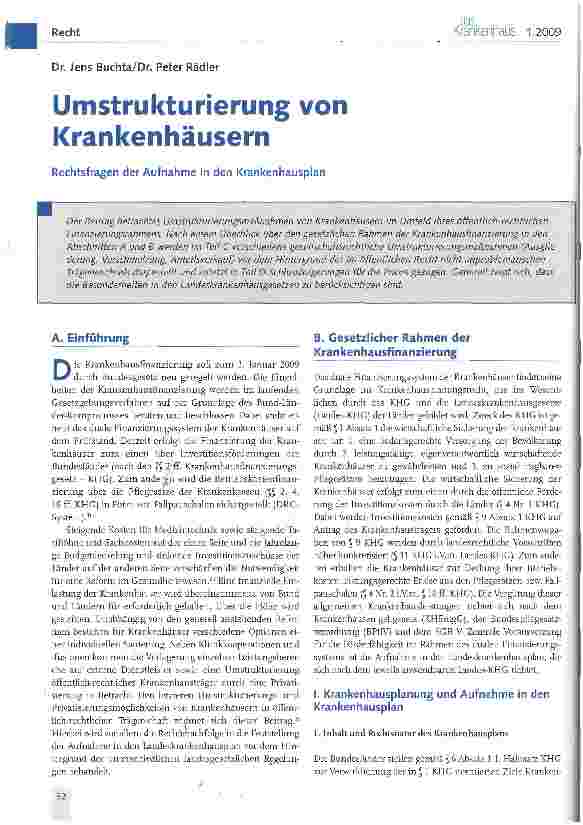 Vorschauseite 1: Umstrukturierung von Krankenhäusern