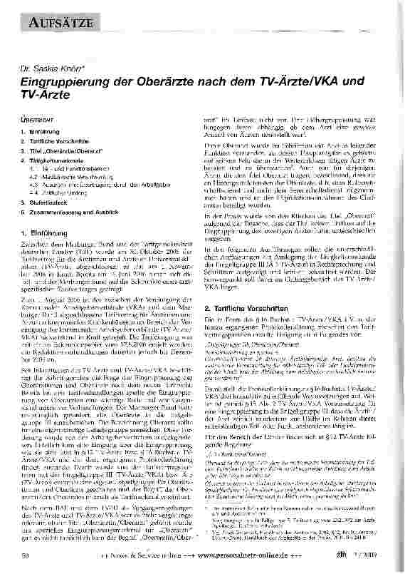 Vorschauseite 1: Eingruppierung der Oberärzte nach dem TV-Ärzte/VKA und TV-Ärzte