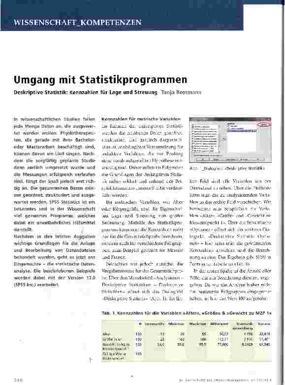 Vorschauseite 1: Umgang mit Statistikprogrammen
