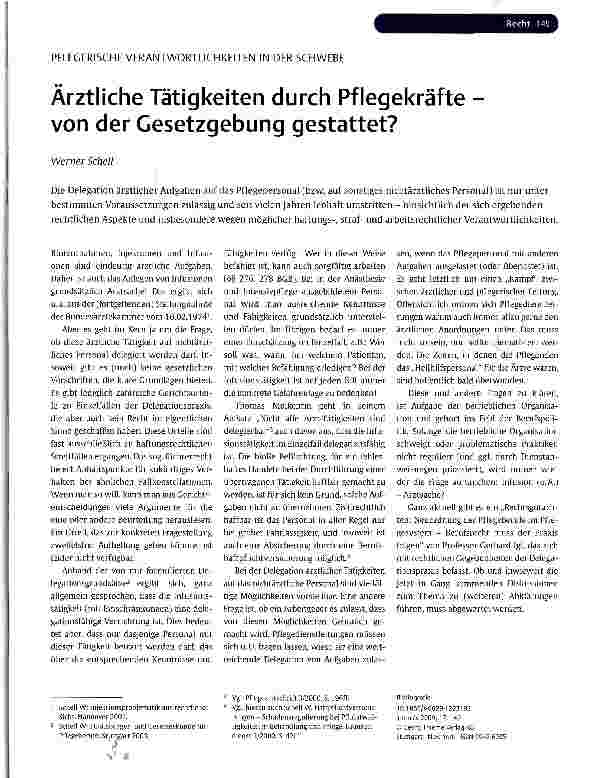 Vorschauseite 1: Ärztliche Tätigkeiten durch Pflegekräfte -von der Gesetzgebung gestattet?