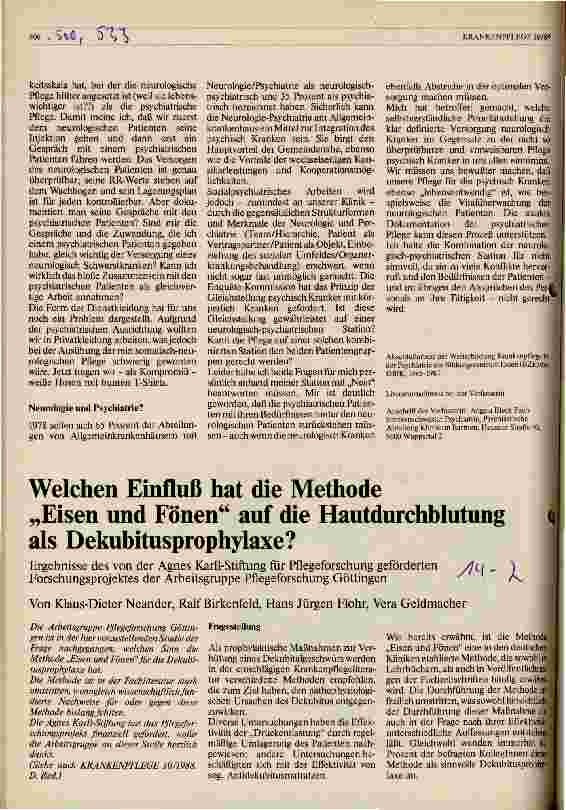 Vorschauseite 1: Welchen Einfluß hat die Methode Eisen und Fönen auf die Hautdurchblutung als Dekubitusprophylaxe?