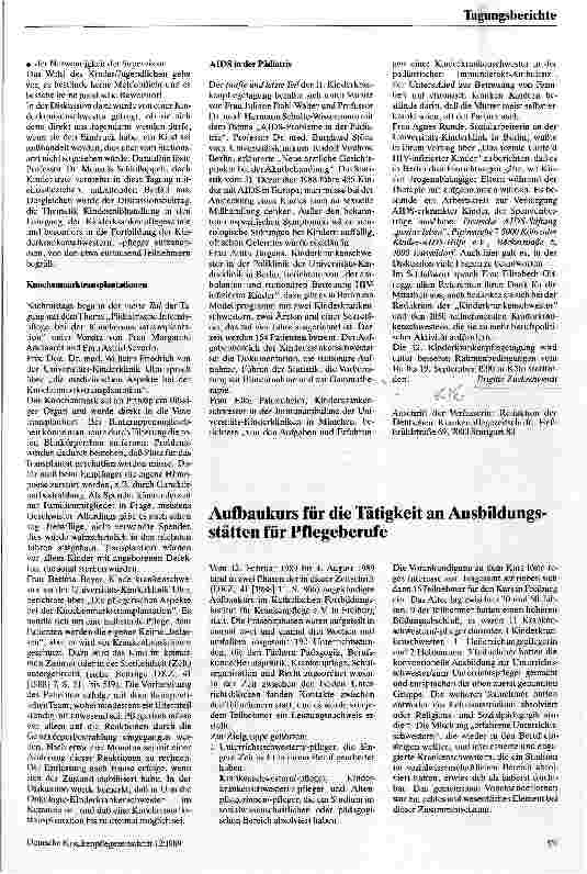 Vorschauseite 3: 11. Tagung für Kinderkrankenschwestern und -pfleger Vom 18. -19. September 1989 in Ulm