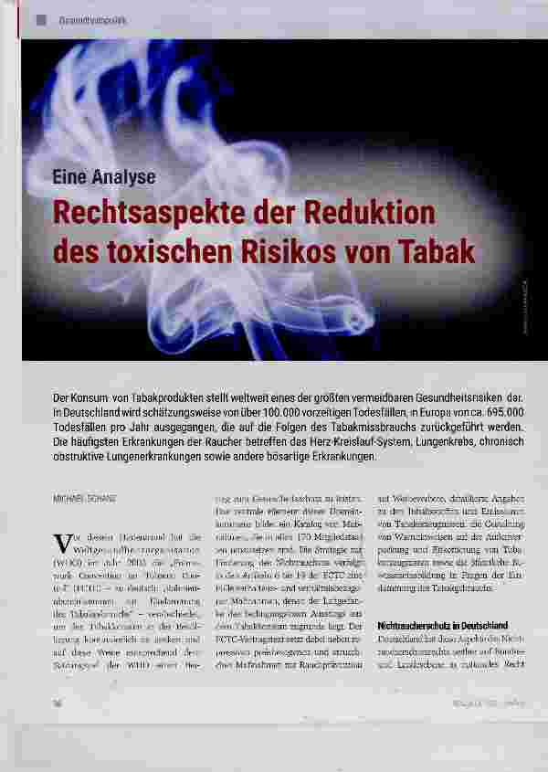 Vorschauseite 1: Rechtsaspekte der Reduktion des toxischen Risikos von Tabak