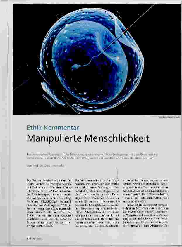 Vorschauseite 1: Ethik-Kommentar Manipulierte Menschlichkeit