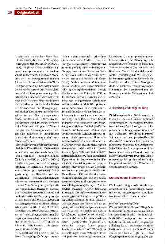 Vorschauseite 2: Auswirkungen eines präoperativen Bewegungsschulungsprogramms nach dem für kinästhetische Mobilisation aufgebauten Viv-Arte-Lernmodell auf Mobilität, Schmerzen und postoperative Ve…