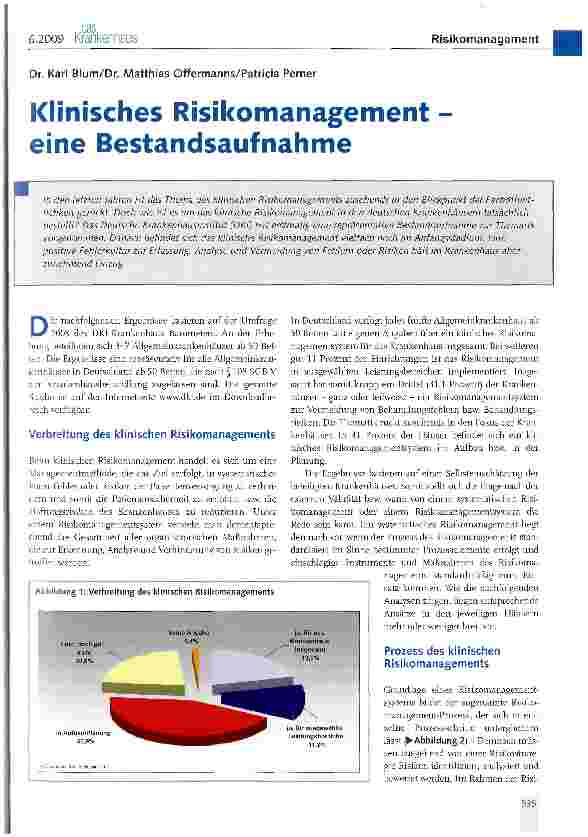 Vorschauseite 1: Klinisches Risikomanagement eine Bestandsaufnahme