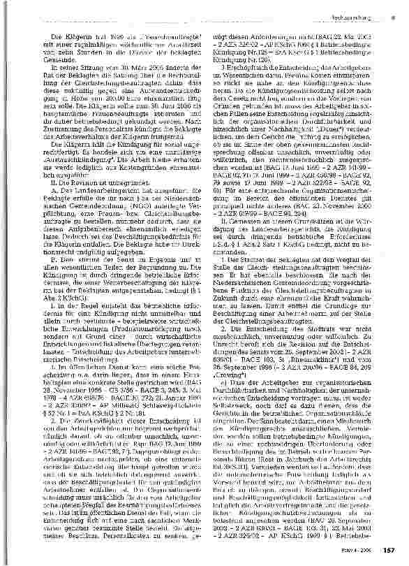 Vorschauseite 2: Betriebsbedingte Kündigung einer Teilzeit-Gleichstellungsbeauftragten nach Beschluss, die Aufgaben ehrenamtlich wahrnehmen zu lassen