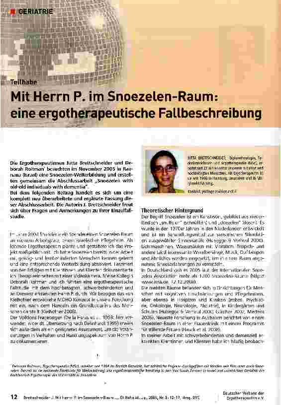 Vorschauseite 1: Mit Herrn P. im Snoezelen-Raum: eine ergotherapeutische Fallbeschreibung